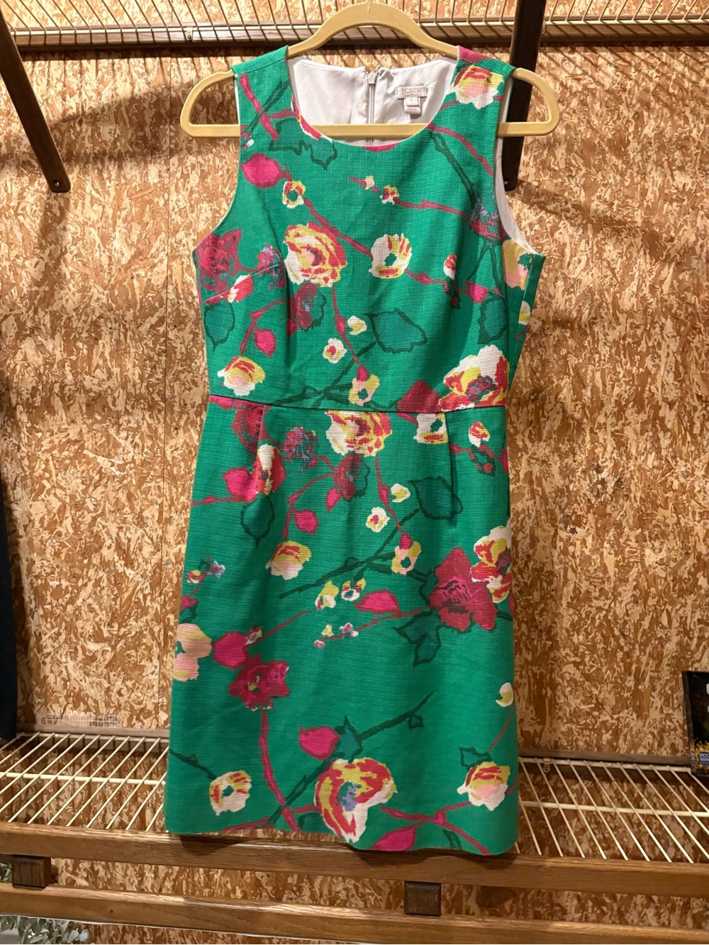 J Crew Green Floral Sleeveless Sheath Dress